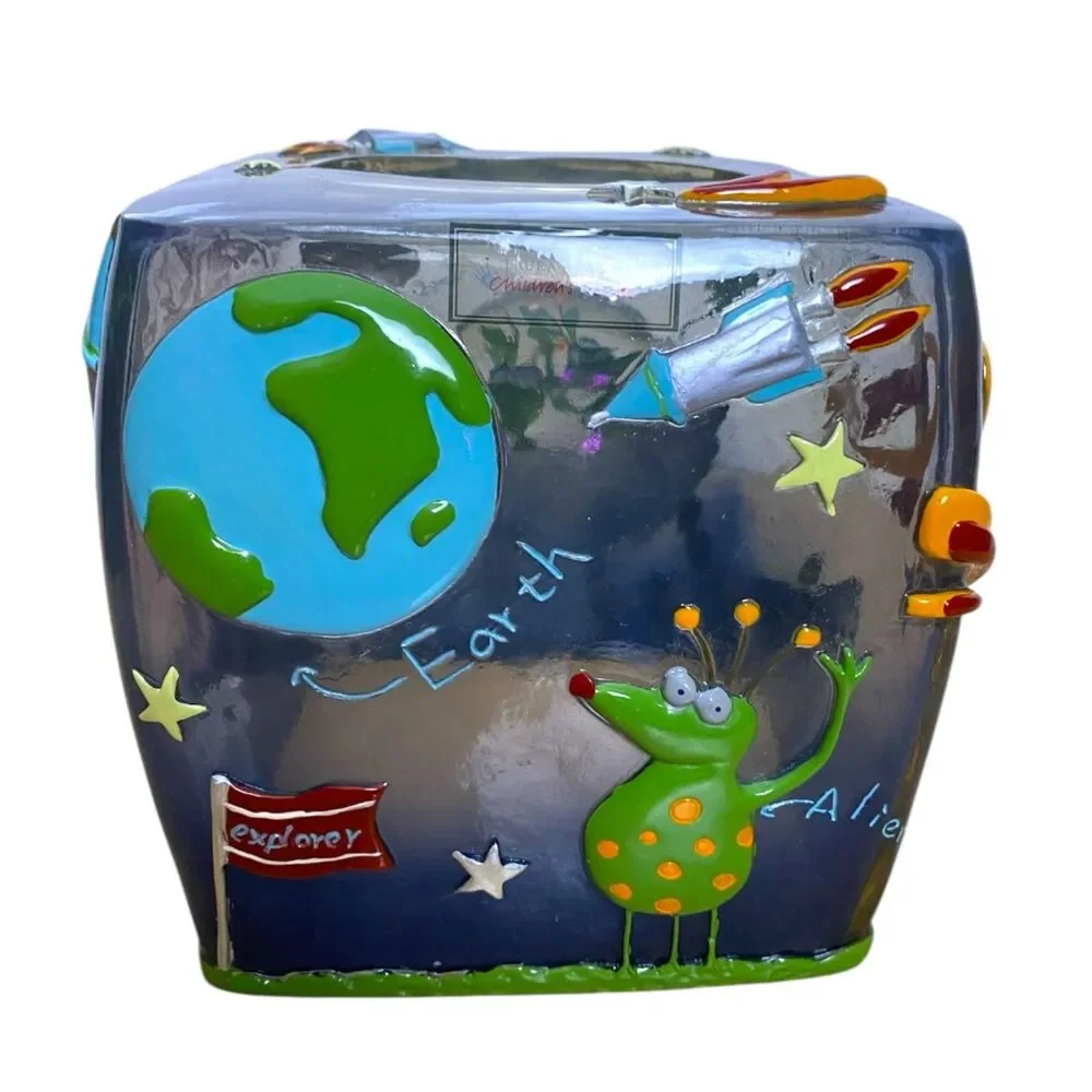 Laura Ashley Kids Space Astronaut Alien 3D Resin Tissue Box Cover Navy Blue C72Q